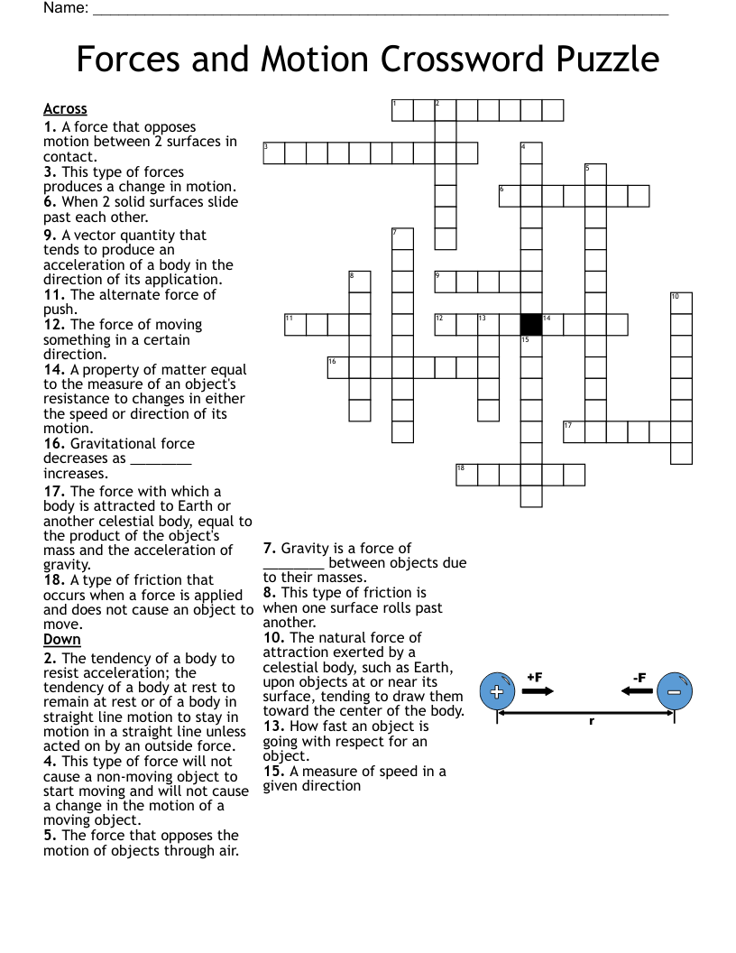 force and motion study crossword answer key