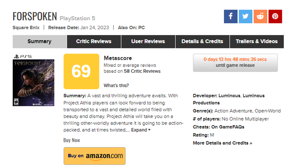 forspoken metacritic