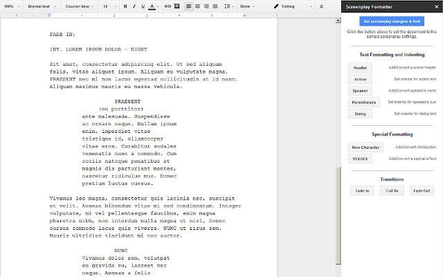 google docs screenplay template