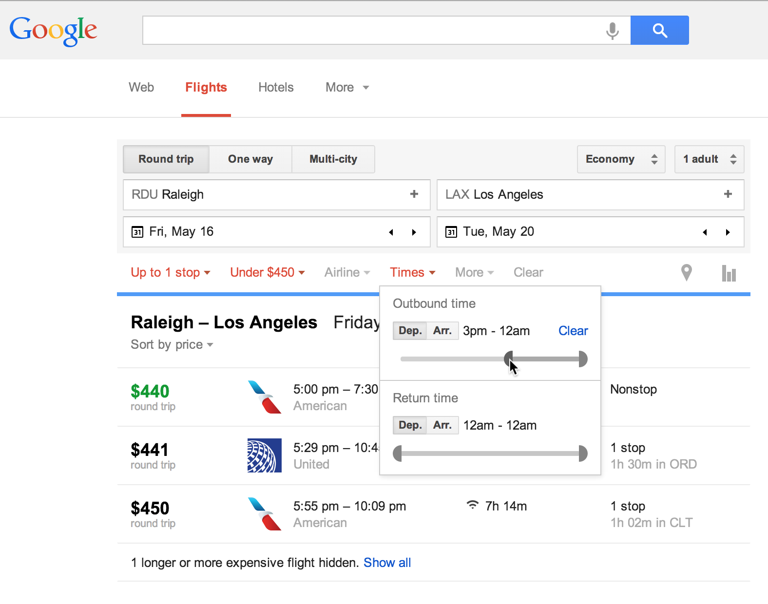 google flights round trip