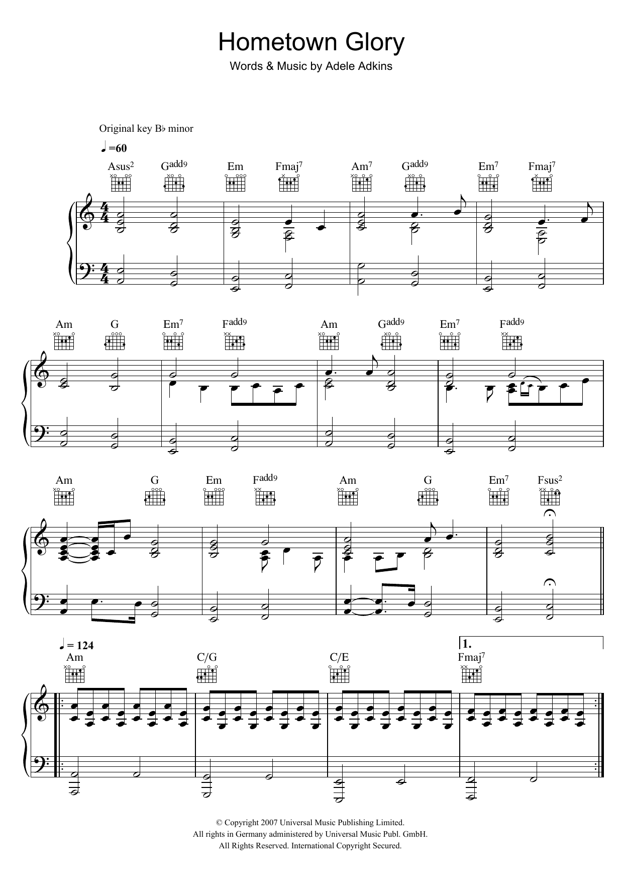 hometown glory chords piano