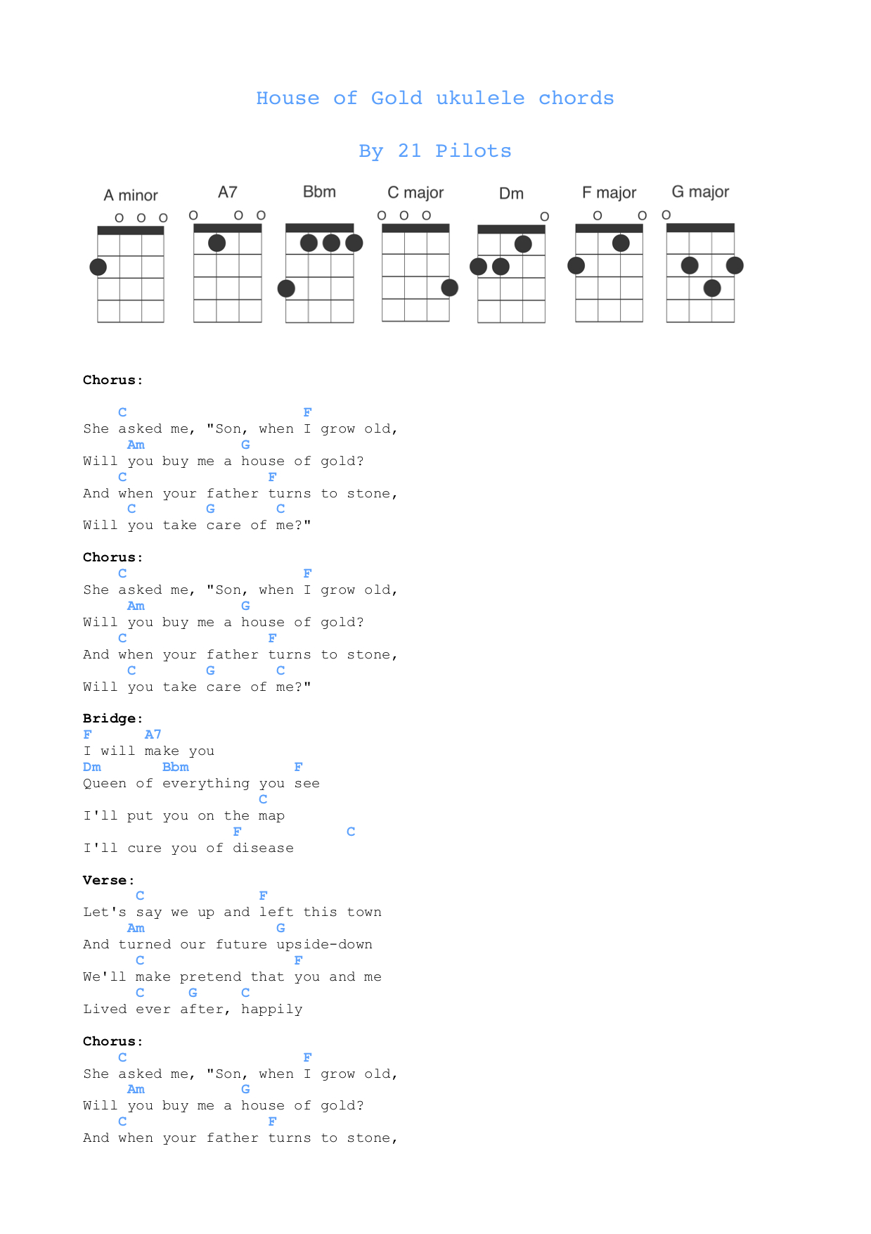 house of gold ukulele chords twenty one pilots