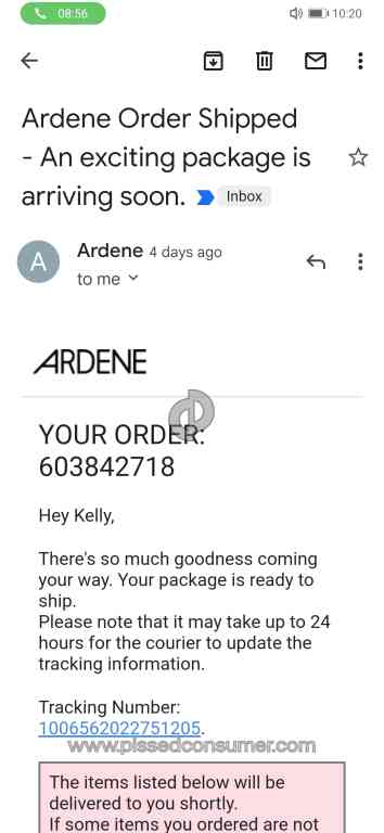 how long does ardene take to ship