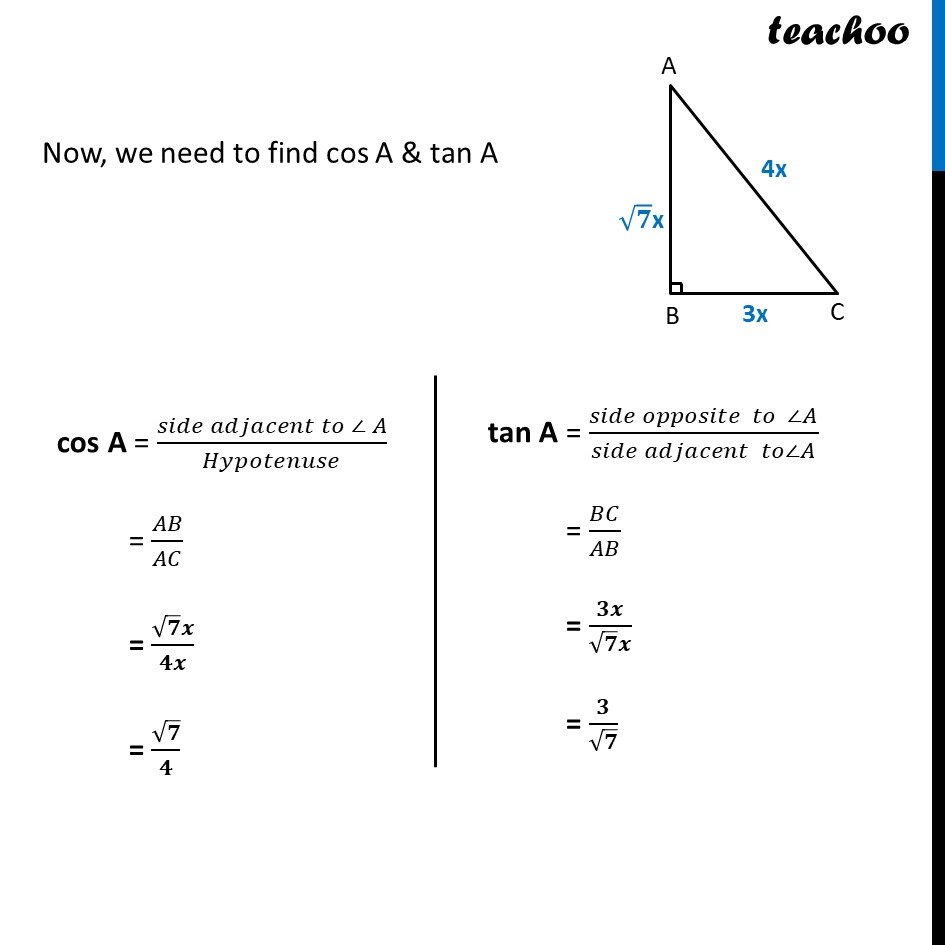 if sin a 3 4 calculate cosa and tana