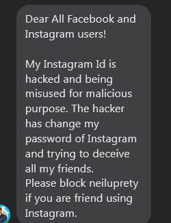 instagram account hacked message to friends