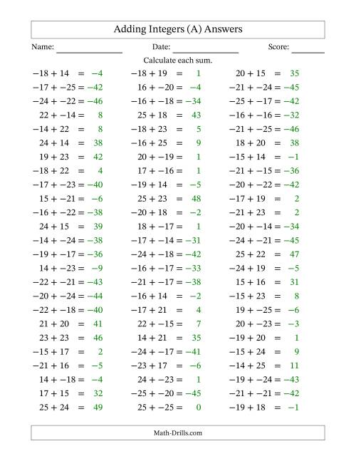 integers practice worksheet