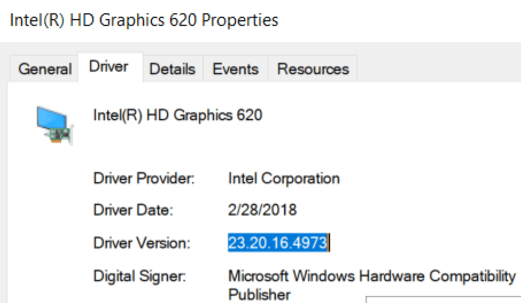 intel hd 620 graphics drivers