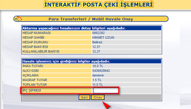 interaktif posta çeki şifresi alma