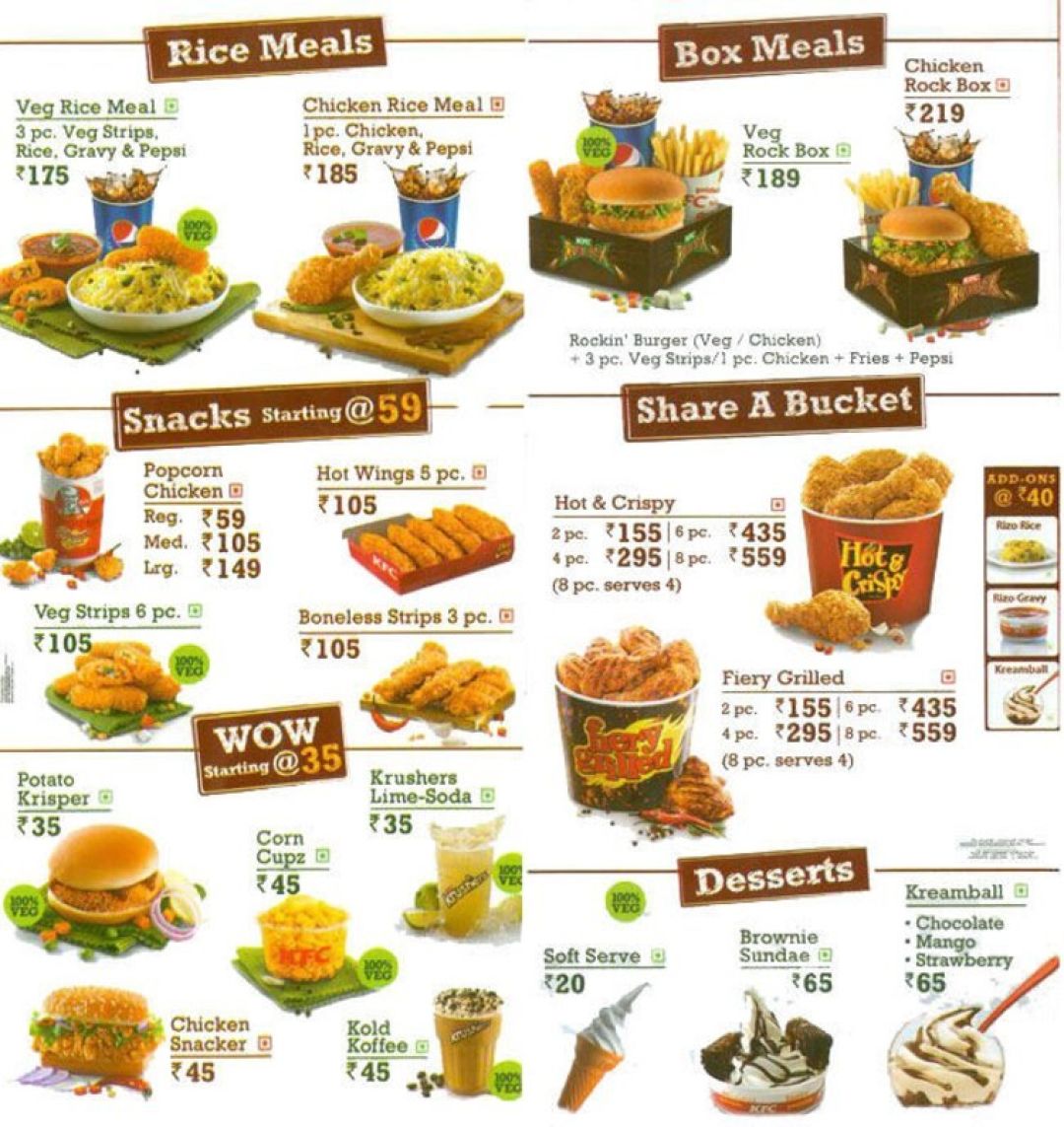 kfc srinagar menu