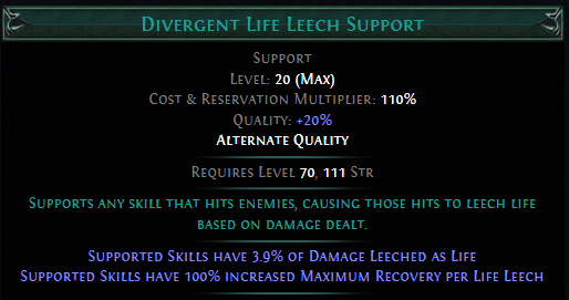 life leech support poe