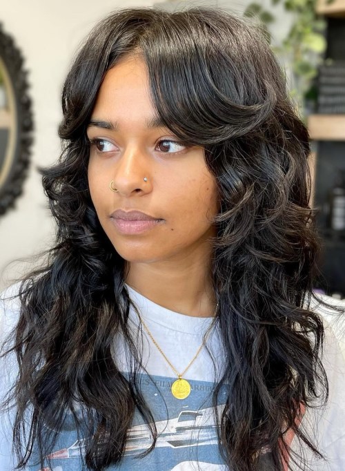 long bangs wavy hairstyles