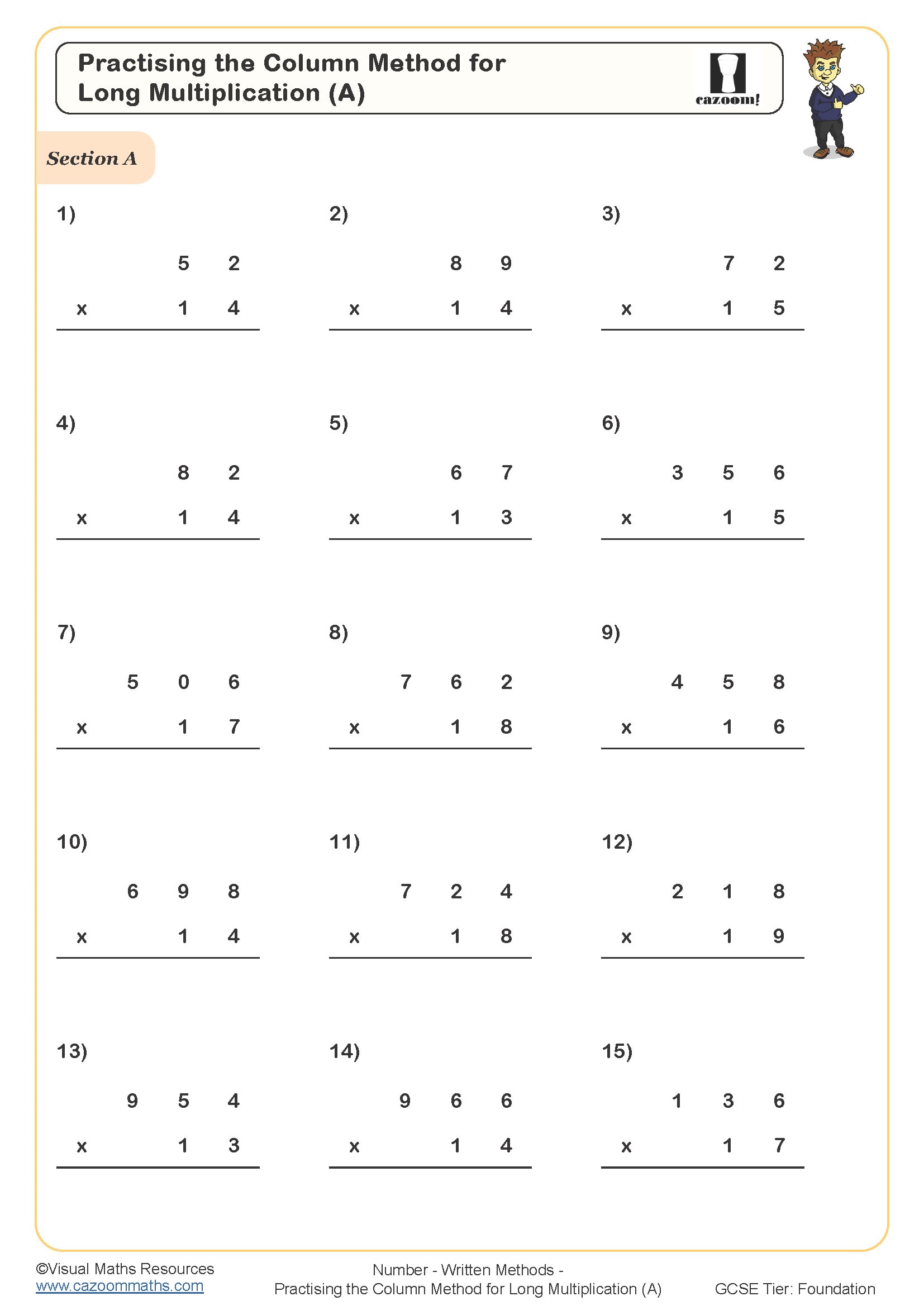 long multiplication worksheets