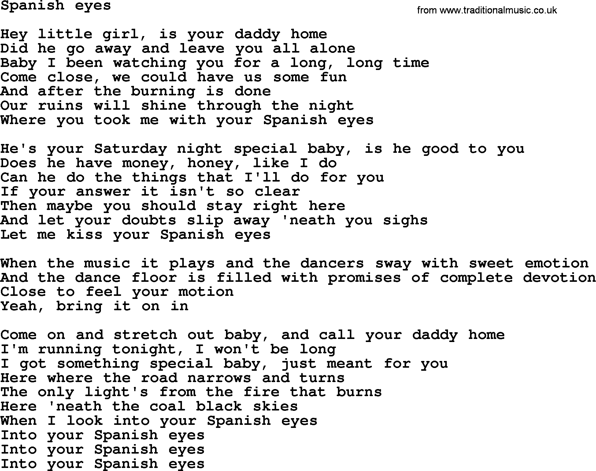 lyrics spanish eyes