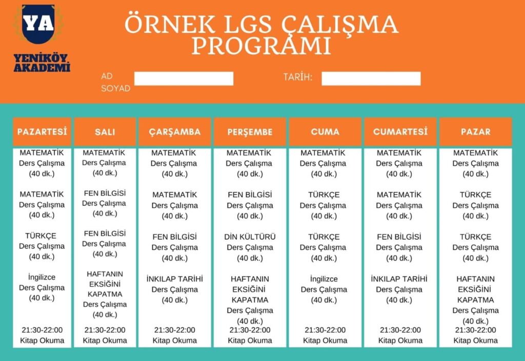 lys ders çalışma programı örnekleri