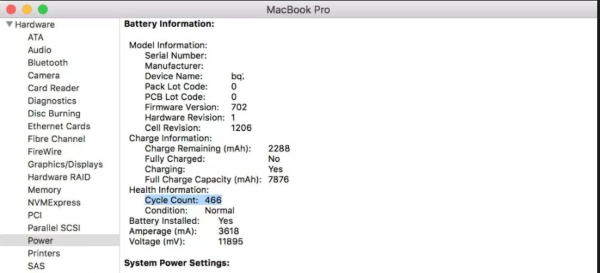 macbook pro service battery low cycle count