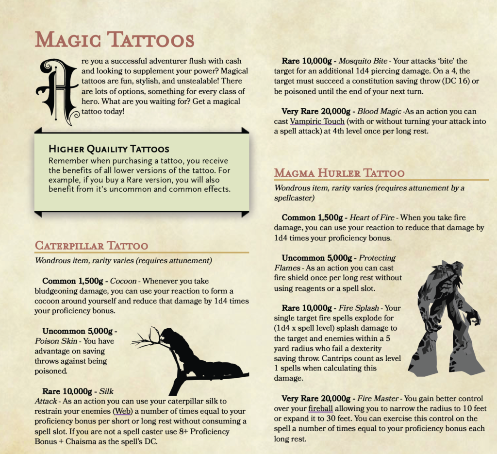 magical tattoos 5e