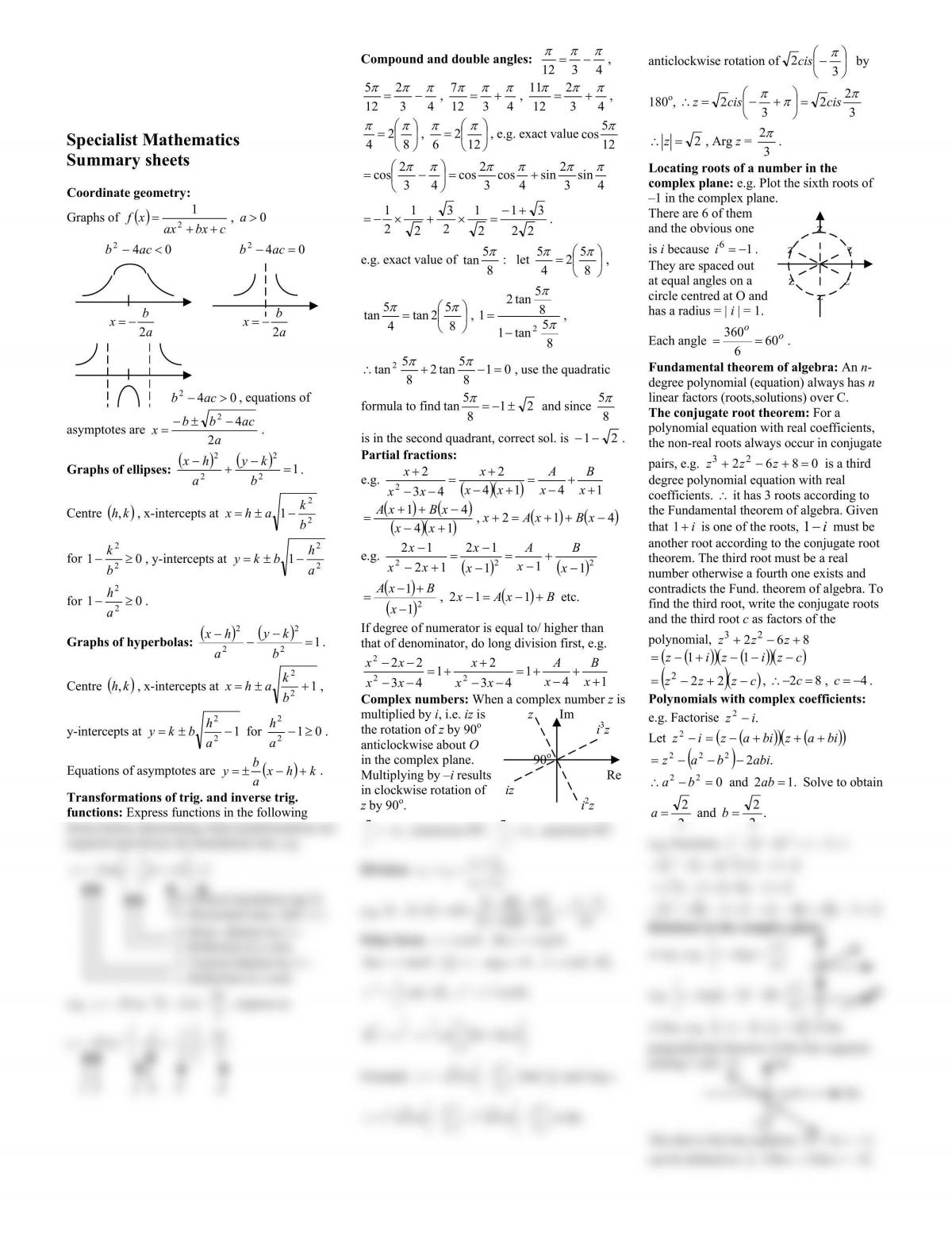 maths specialist formula sheet