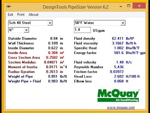 mcquay pipe sizer