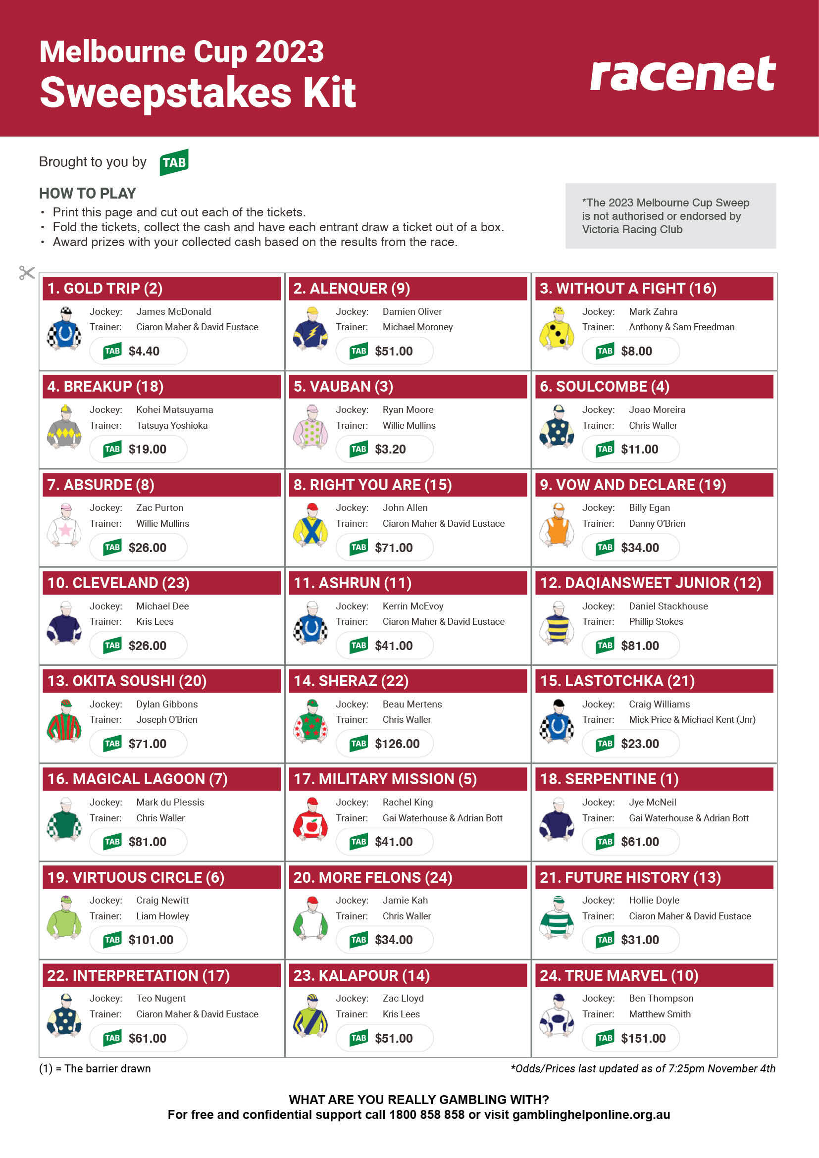 melbourne cup horses odds 2023