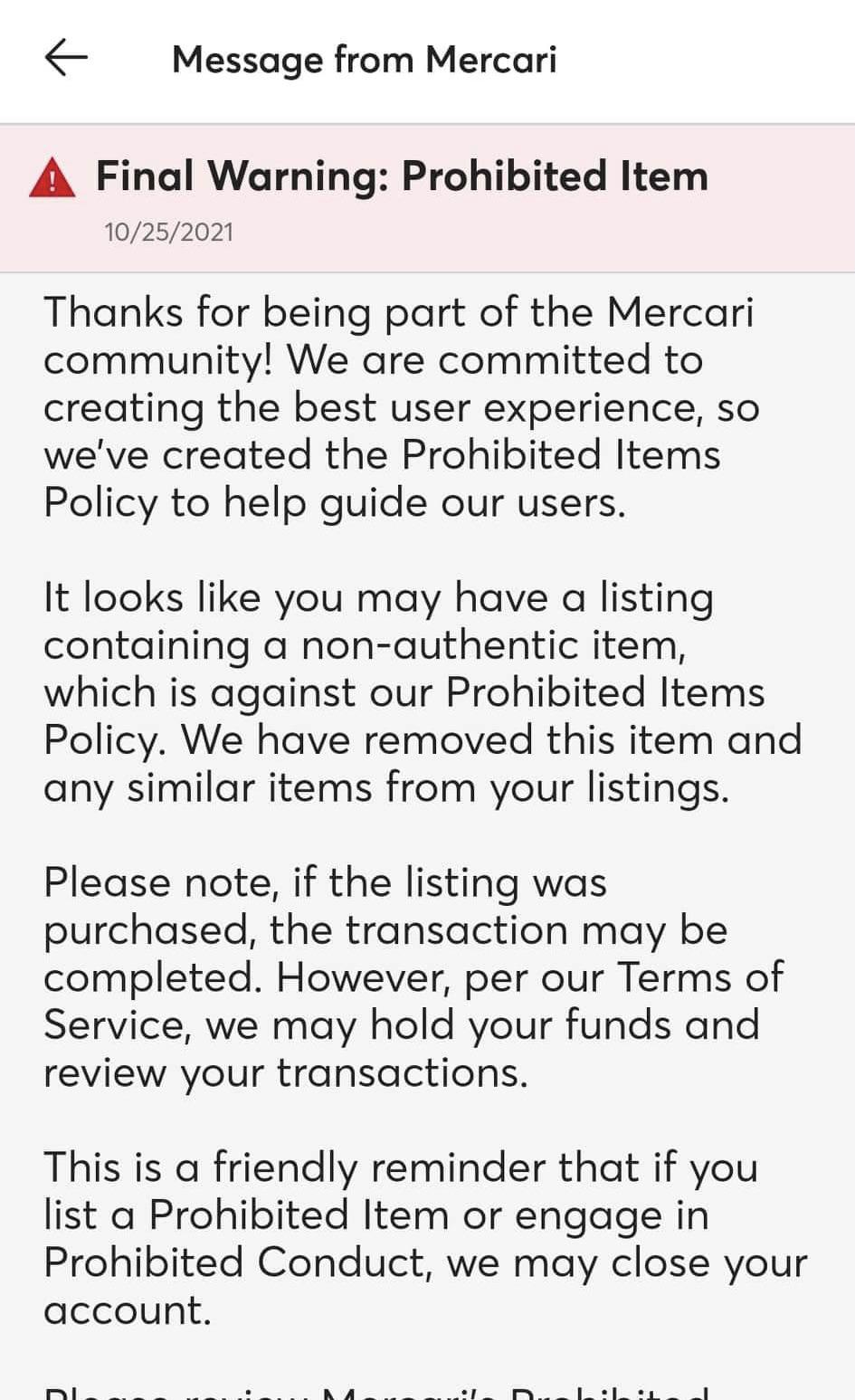 mercari prohibited items