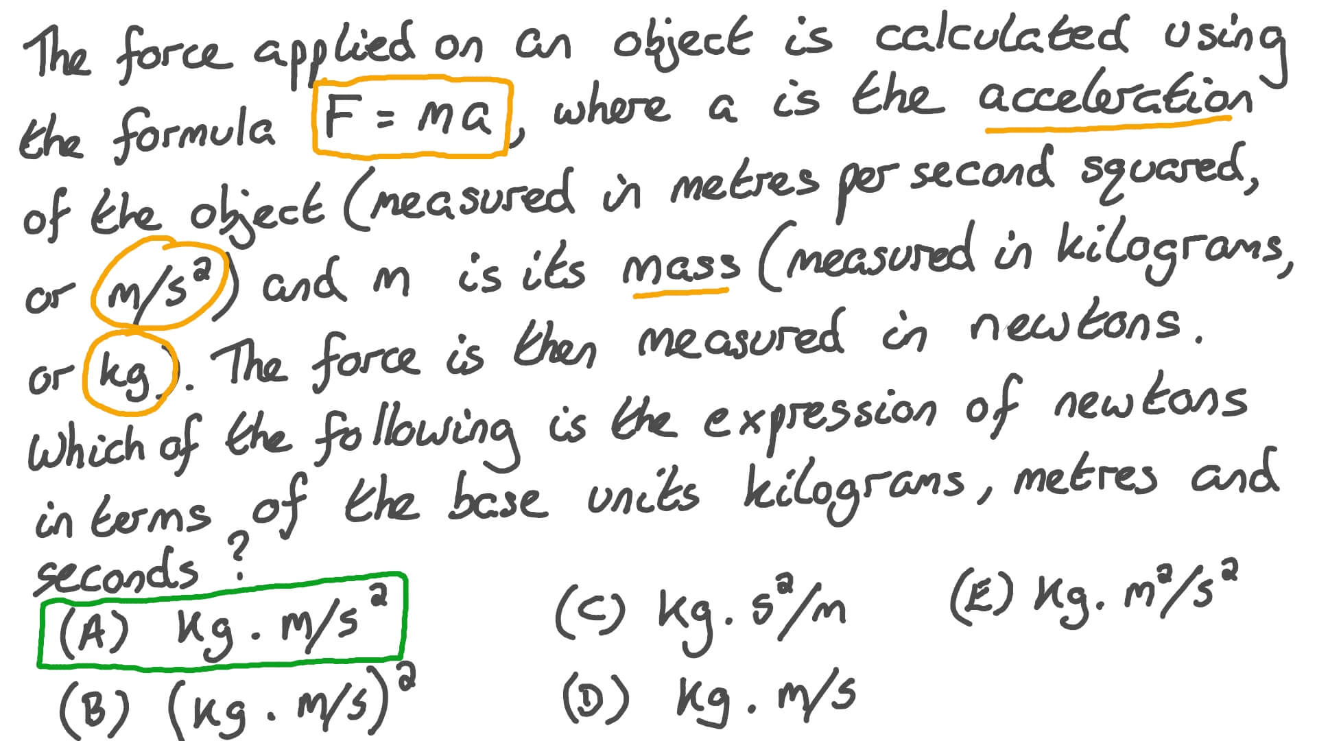 meters per second squared