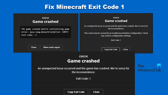 minecraft exit code -805306369