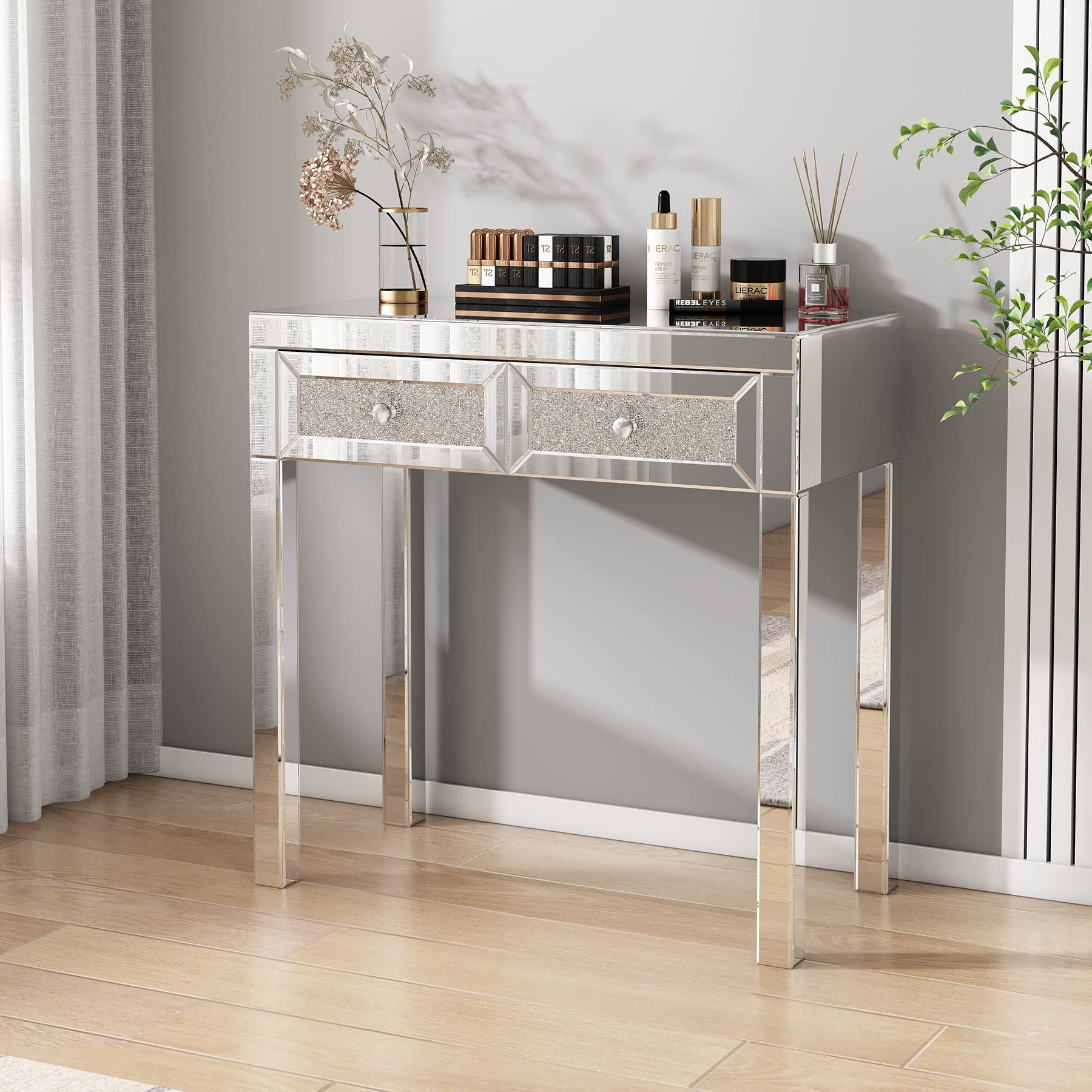 mirrored makeup table