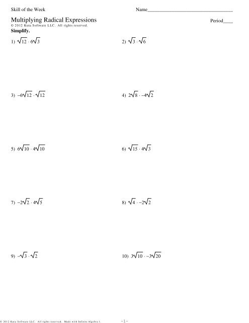 multiplying radicals worksheet with answers pdf