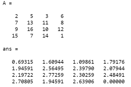 natural logarithm in matlab