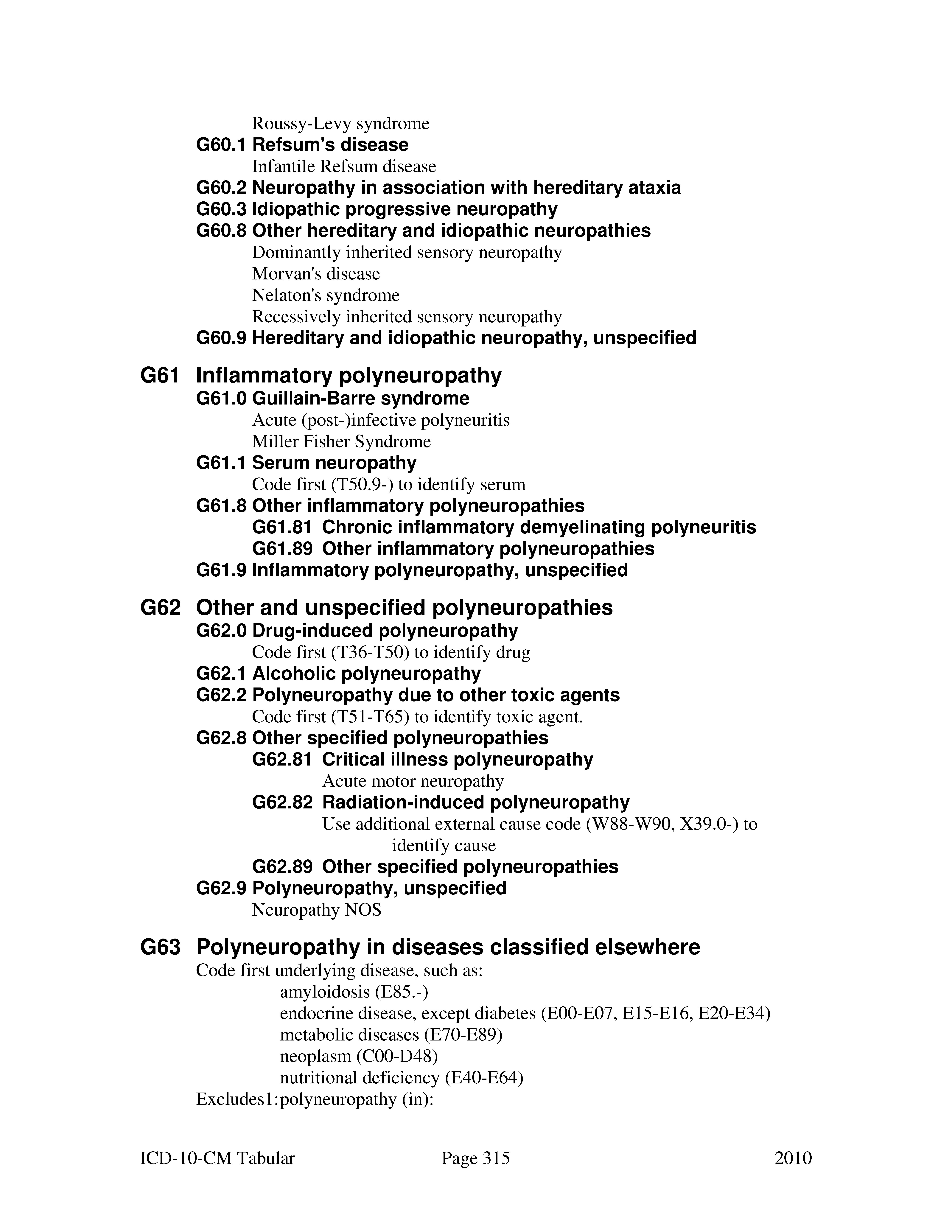 neuropathy icd 10