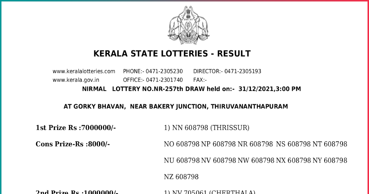 nr 257 lottery result