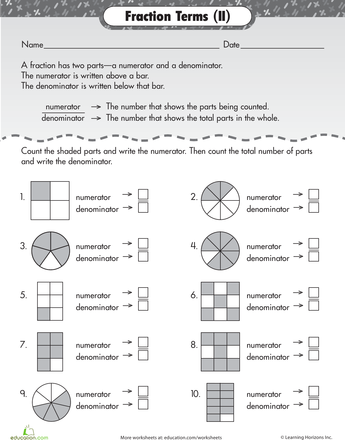 numerator denominator worksheet