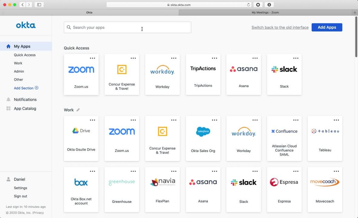 okta end-user dashboard