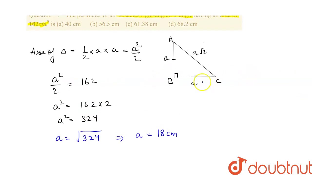 perimeter of isosceles right angle triangle