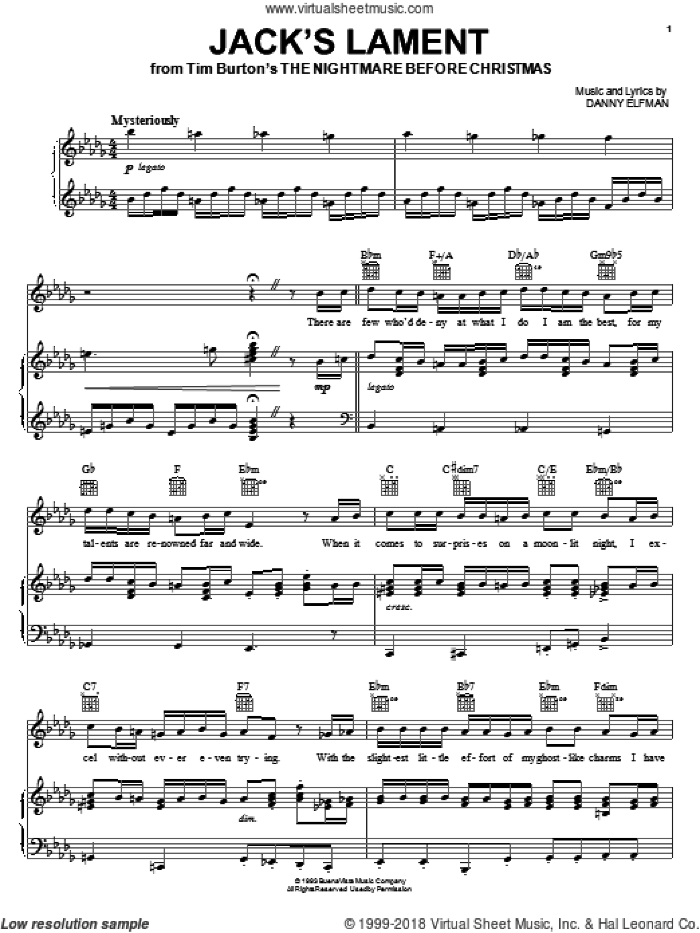 piano sheet music nightmare before christmas