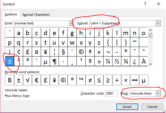 plus or minus symbol latex