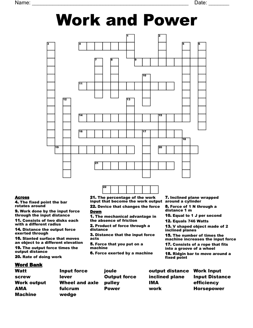 power crossword clue