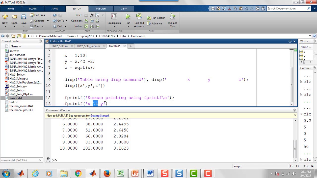 printing in matlab