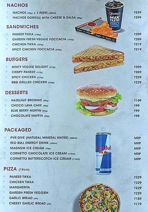 pvr food price list