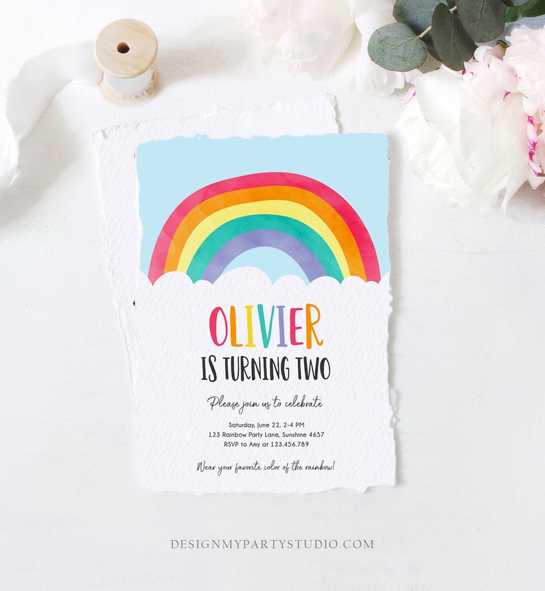 rainbow theme invitation
