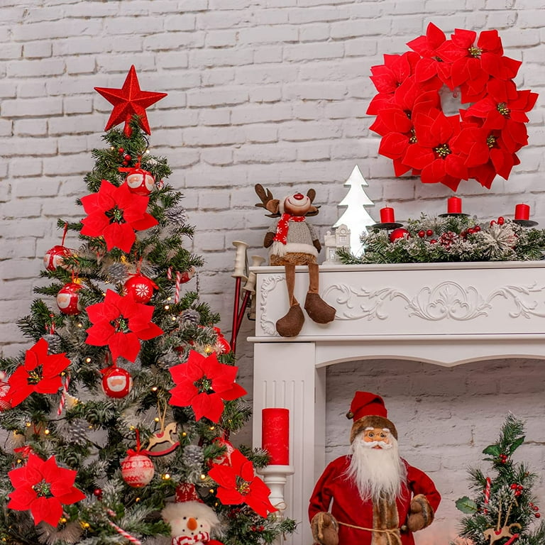 red poinsettia christmas tree decorations