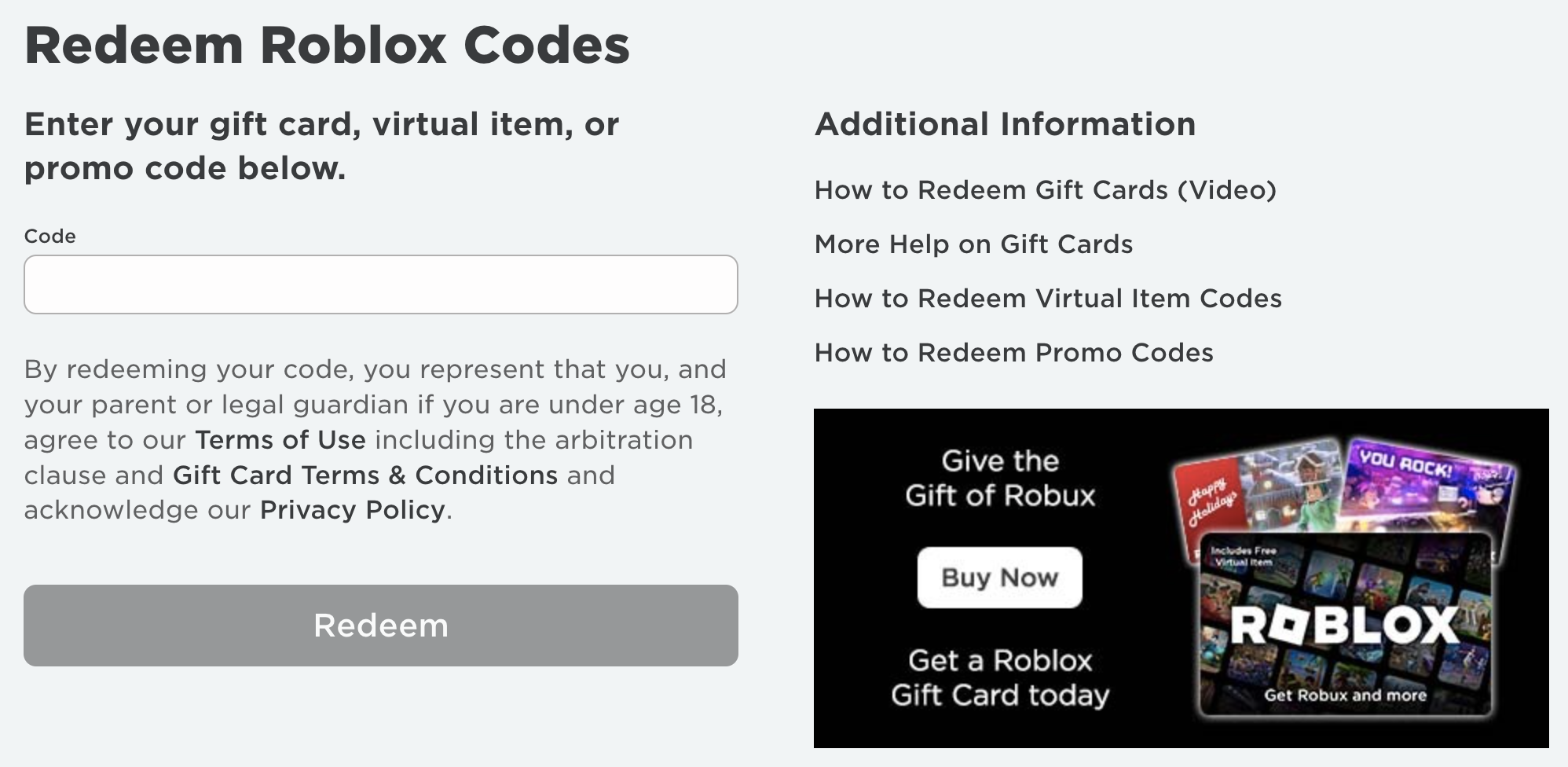 redeeming roblox gift card