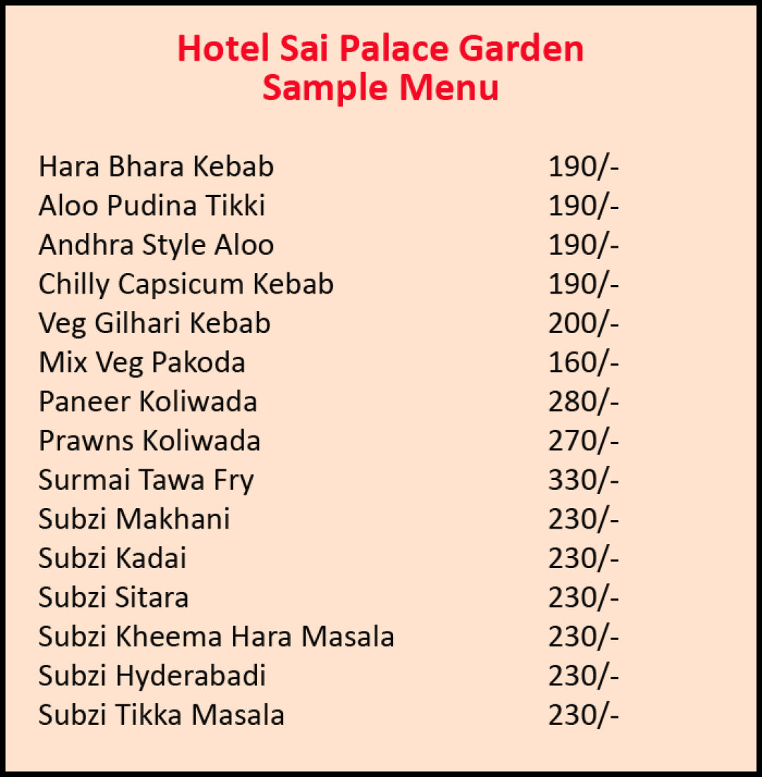 sai palace buffet menu