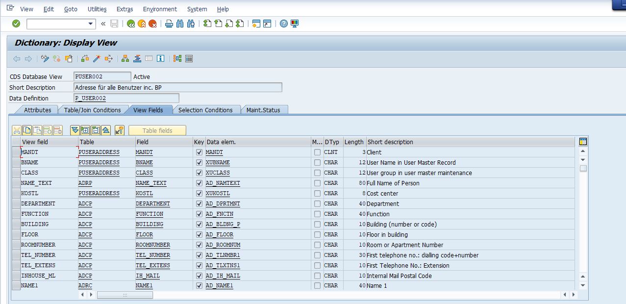 sap table for users