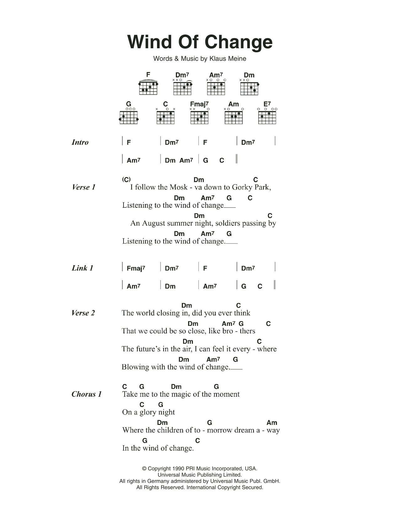 scorpions wind of change chords