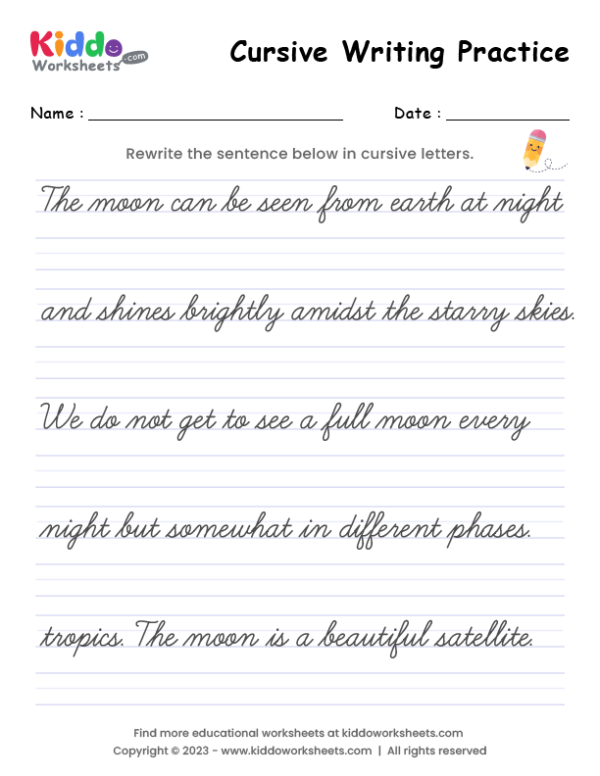 sentences handwriting practice