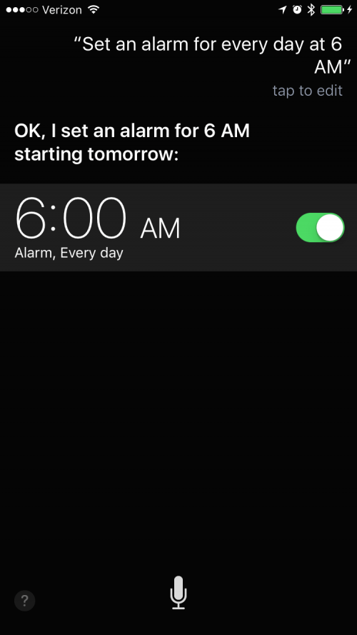 set alarm for 6 a.m.