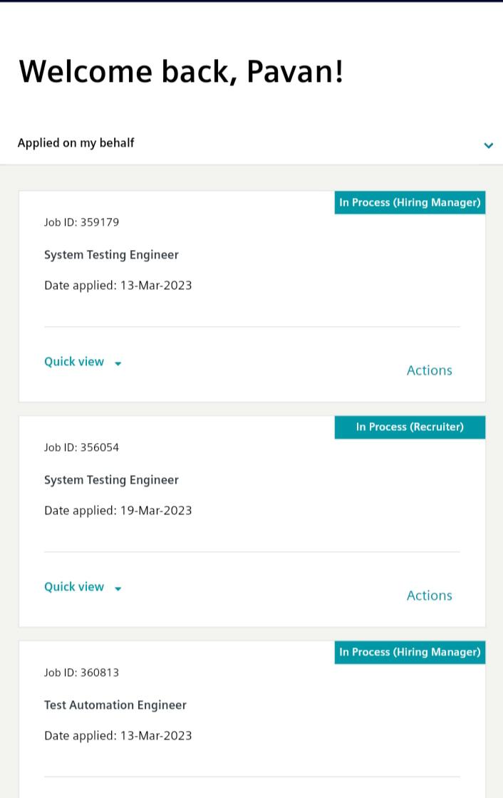 siemens job application status