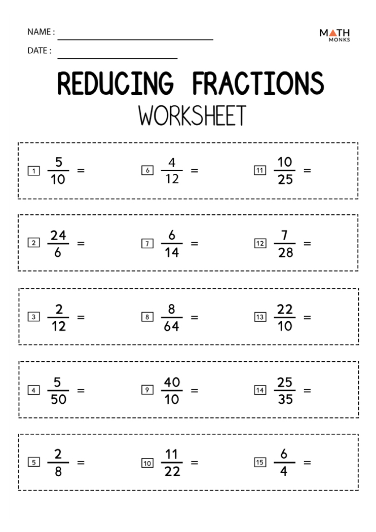 simplest form fractions worksheet