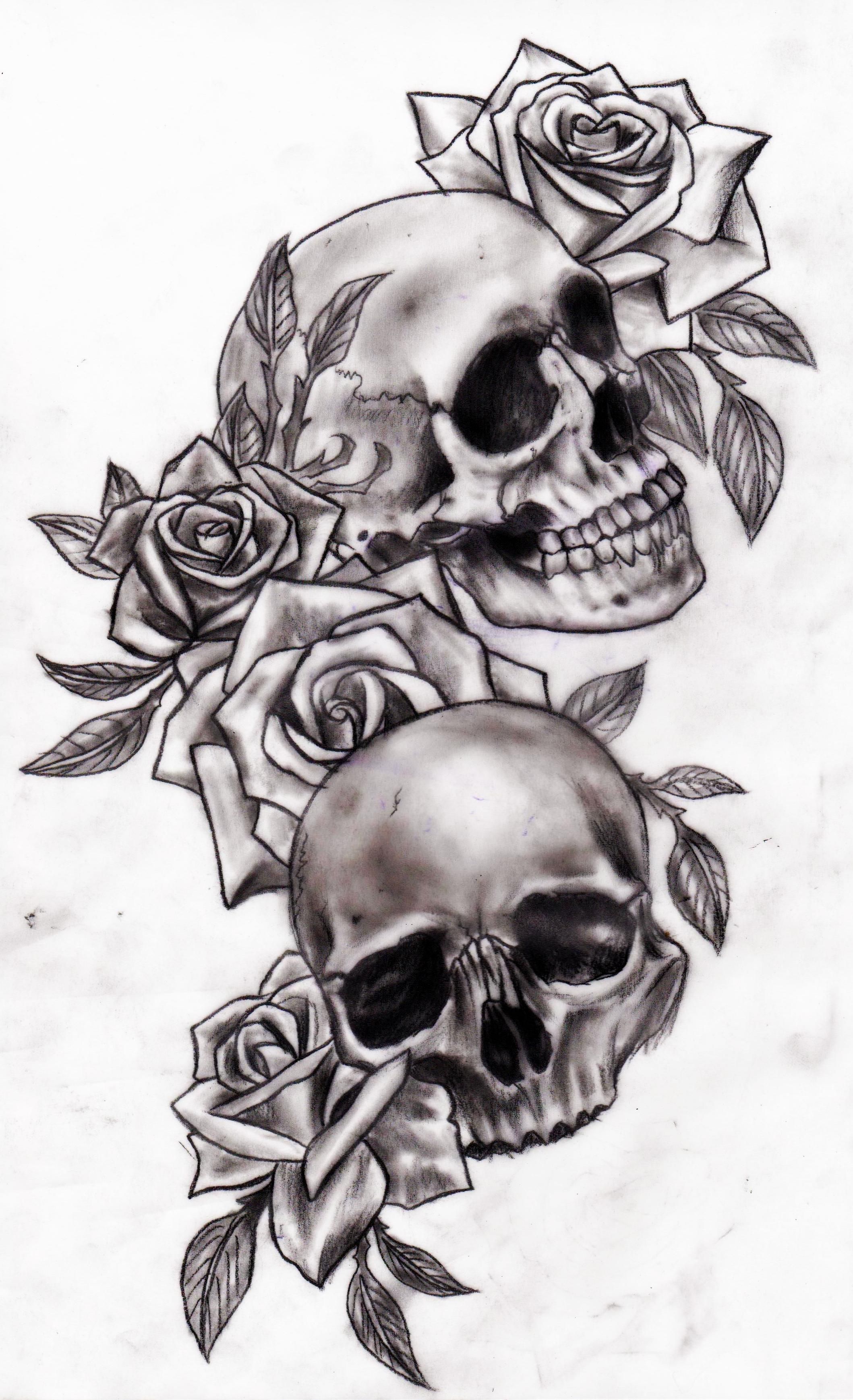 skull rose tattoo